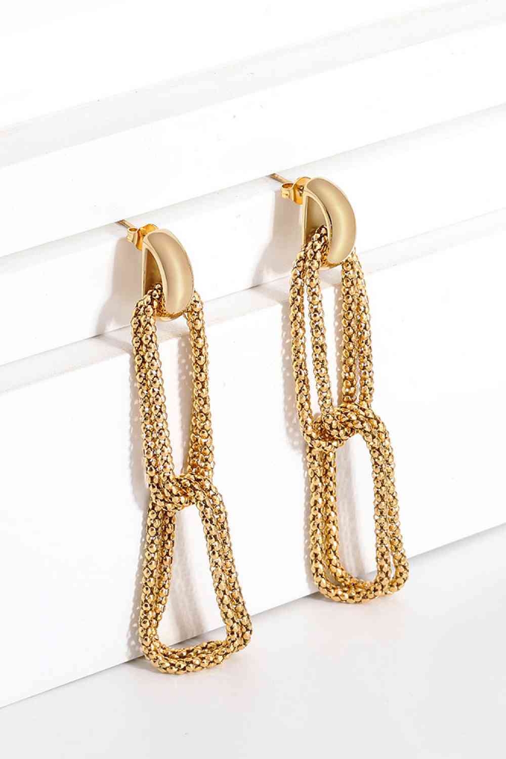 Gold-Plated D-Shaped Drop Earrings