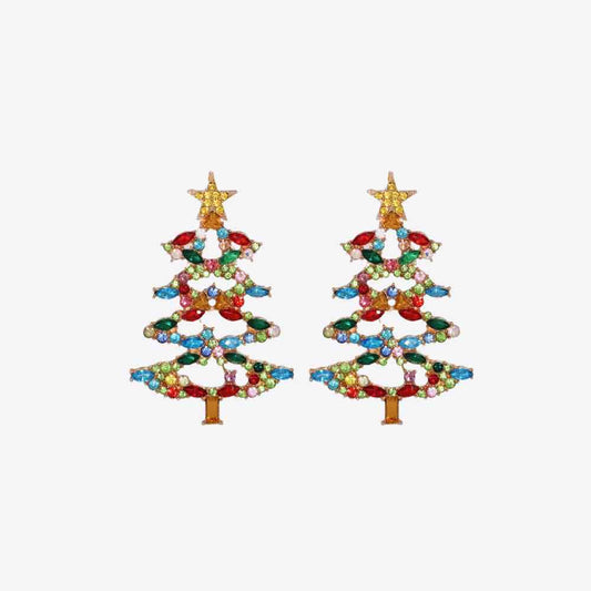 Pendientes de aleación de diamantes de imitación de árbol de Navidad