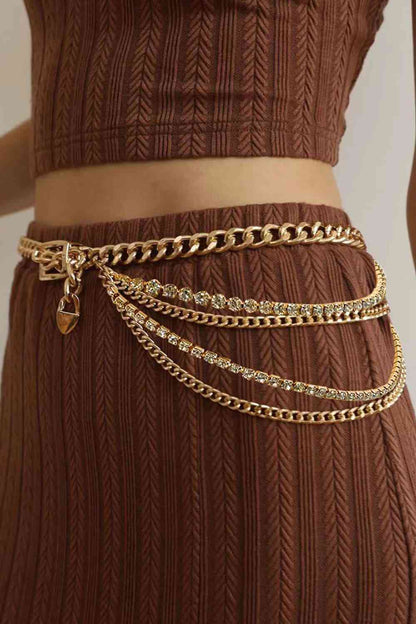 Ceinture à chaîne en métal décorée de strass