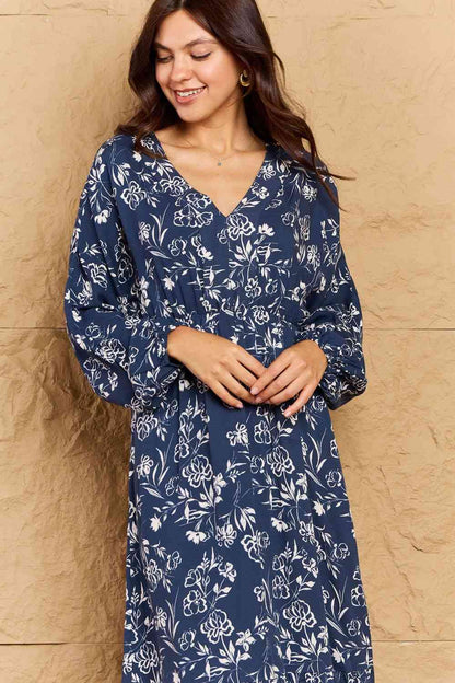 HEYSON Night Out Robe mi-longue florale à manches ballon pleine taille