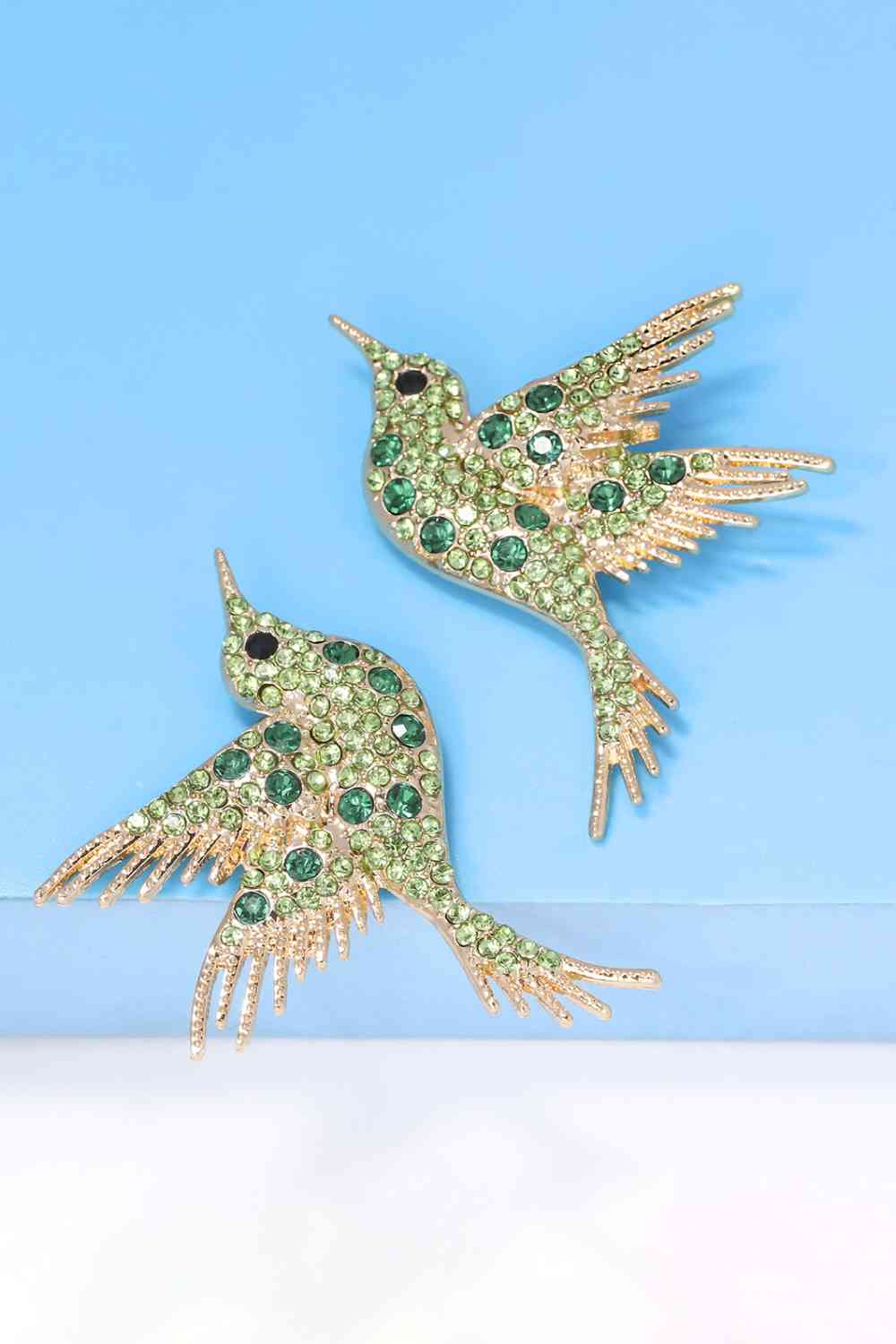 Boucles d'oreilles pendantes en pierre de verre avec cadre en alliage de zinc en forme d'oiseau