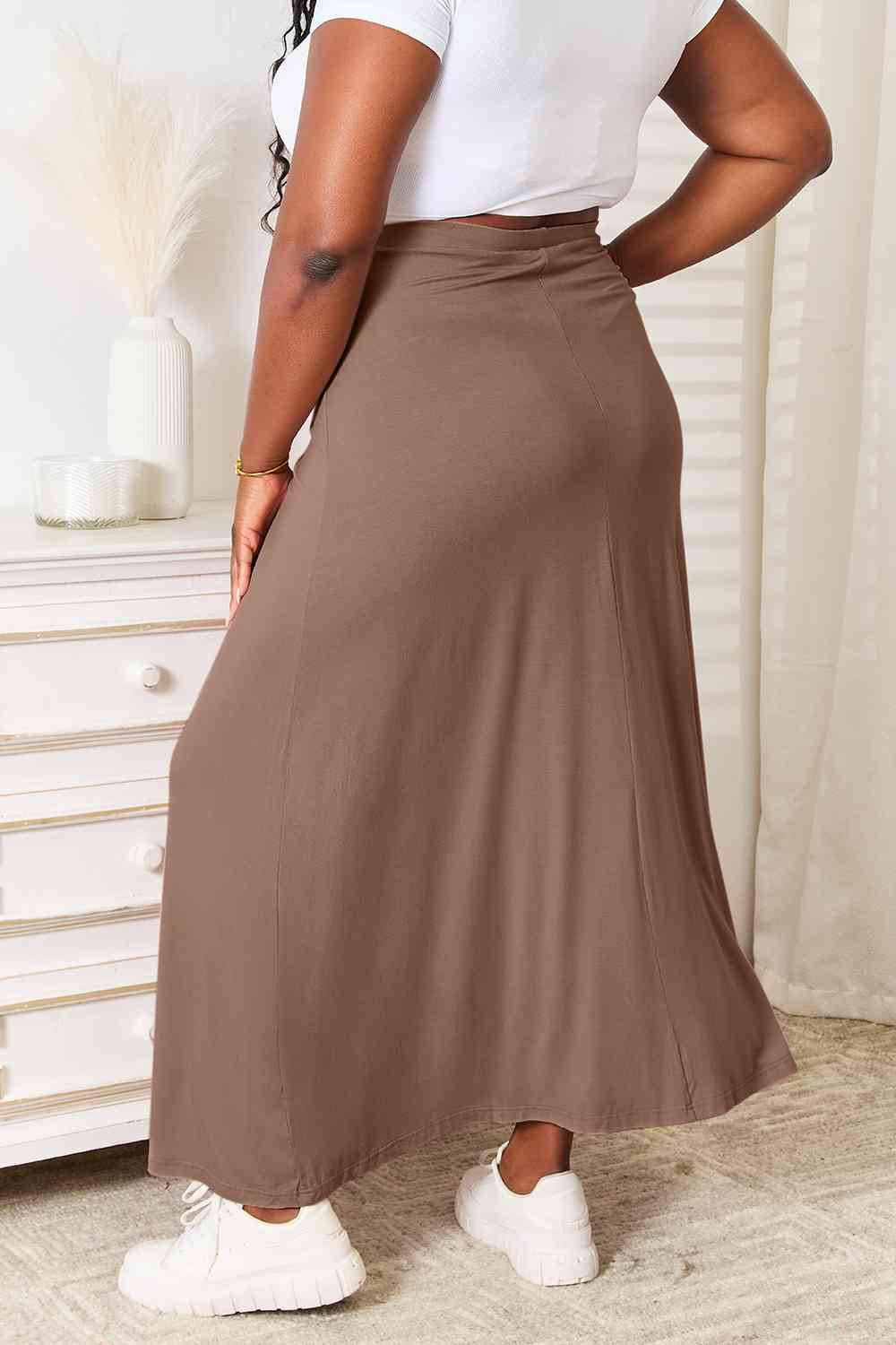 Double Take Pleine Taille Rayonne Douce Cordon Taille Maxi Jupe Rayonne