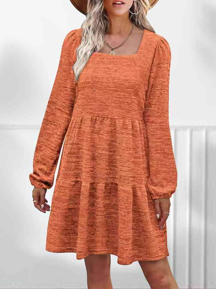 Square Neck Long Sleeve Dress