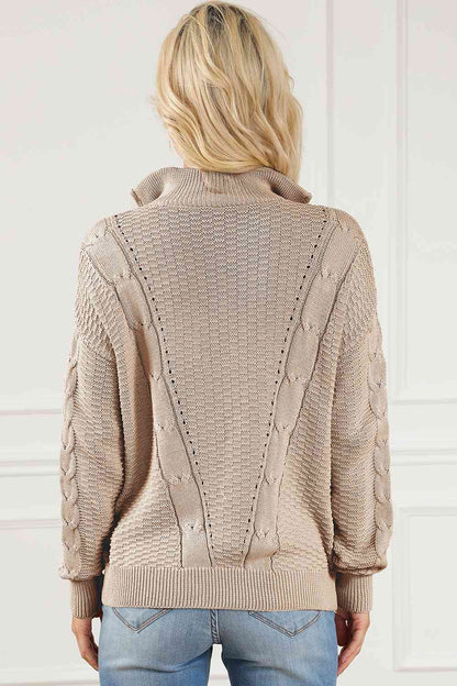 Pull à manches longues et demi-zip en tricot torsadé