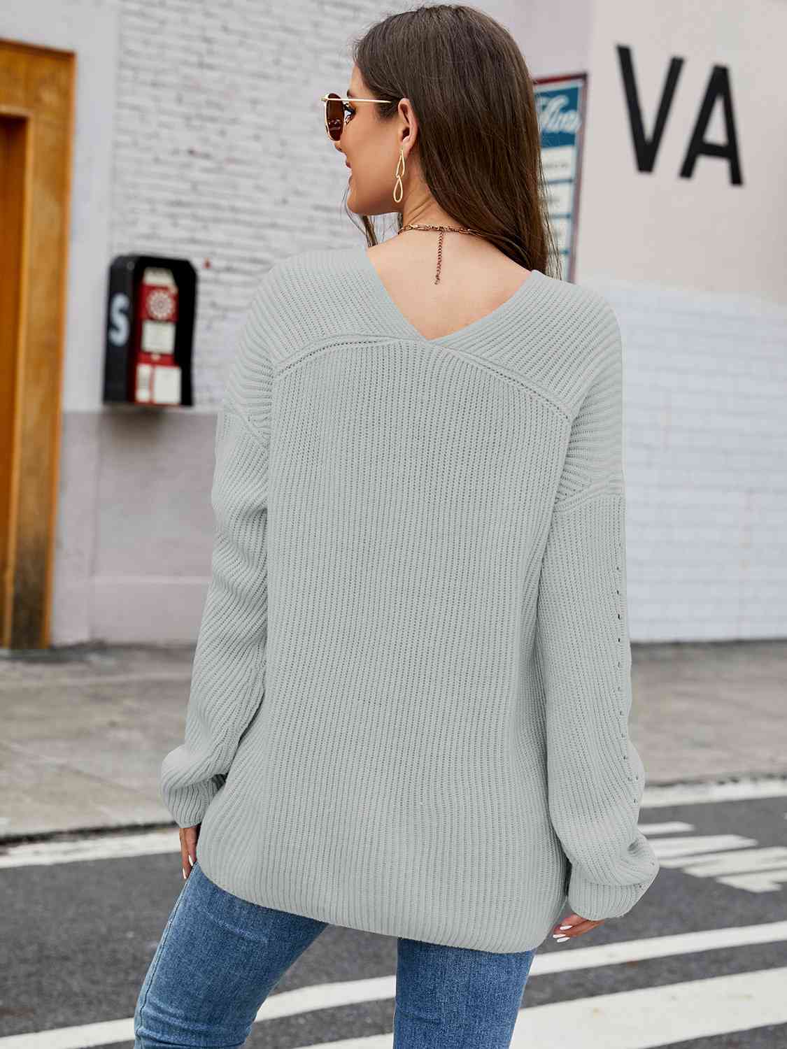 V-Neck Rib-Knit Top