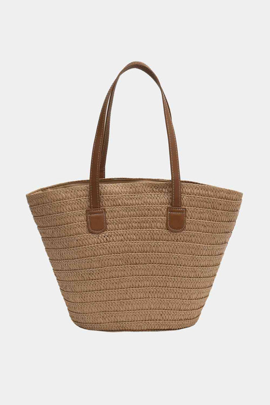 Bolso tote de paja con asa de cuero PU