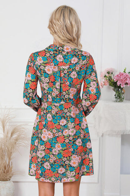 Floral Button Front Collared Neck Shirt Dress