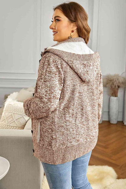 Cardigan à capuche boutonné avec doublure en polaire en tricot torsadé