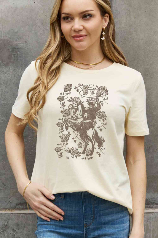 Simply Love Simply Love T-shirt en coton avec image de cowboy pleine taille