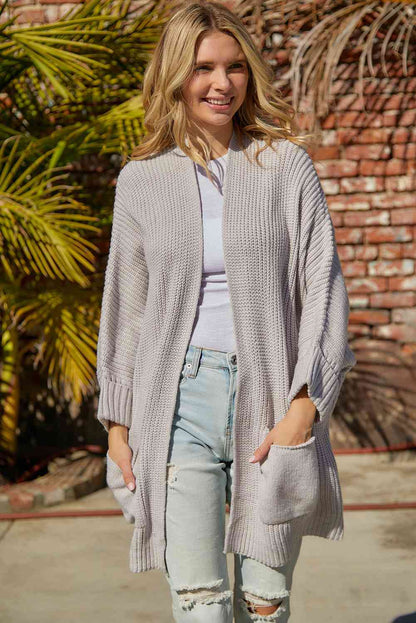 Cardigan à manches longues en tricot gaufré avec poche