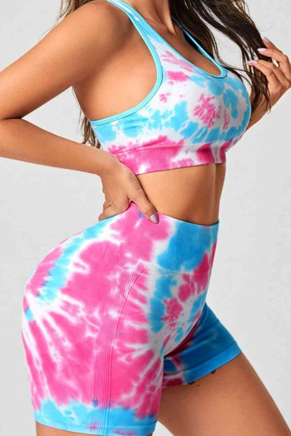 Conjunto de sujetador deportivo y pantalones cortos Tie-Dye