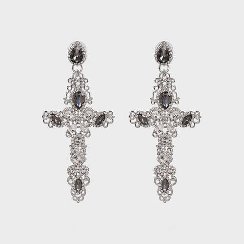 Boucles d'oreilles croix en alliage de strass