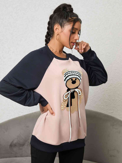 Sudadera con estampado de oso y manga raglán