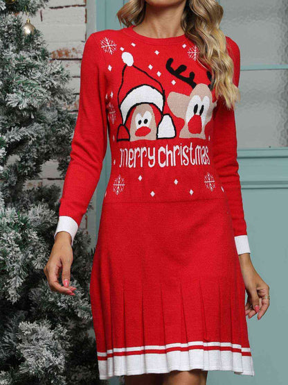 MERRY CHRISTMAS Vestido estilo suéter plisado con gráfico