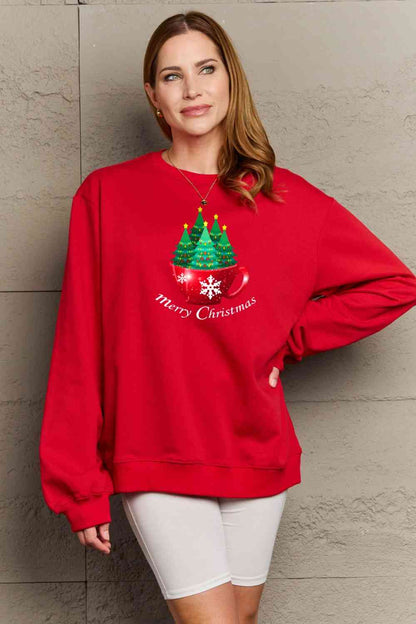 Simply Love Sweat-shirt graphique JOYEUX NOËL pleine taille