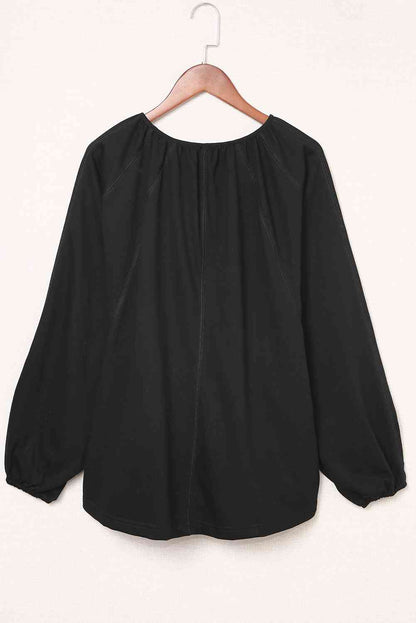 Notched Neck Balloon Sleeve Blouse