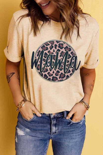 MAMA Camiseta con cuello redondo y estampado de leopardo