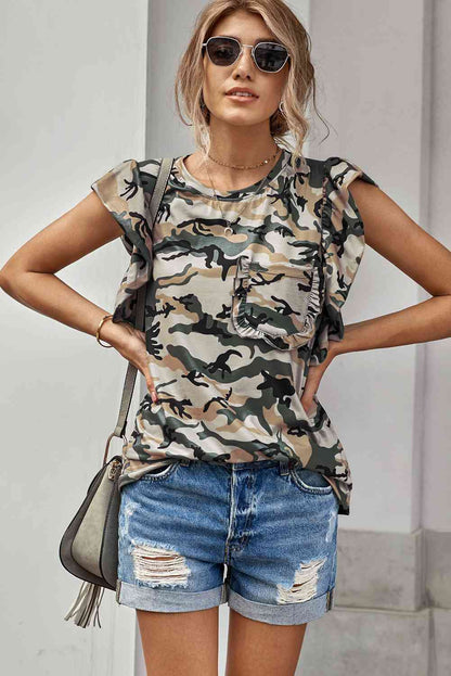 Camouflage Flutter Sleeve T-Shirt