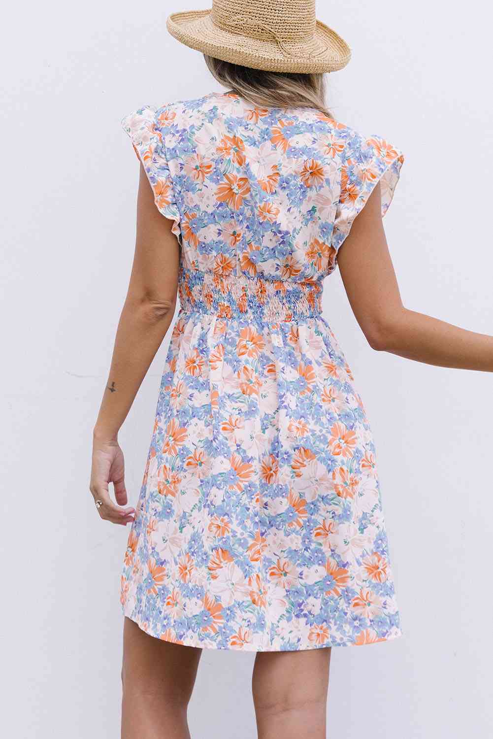 Floral Smocked Waist Spliced Lace Dress