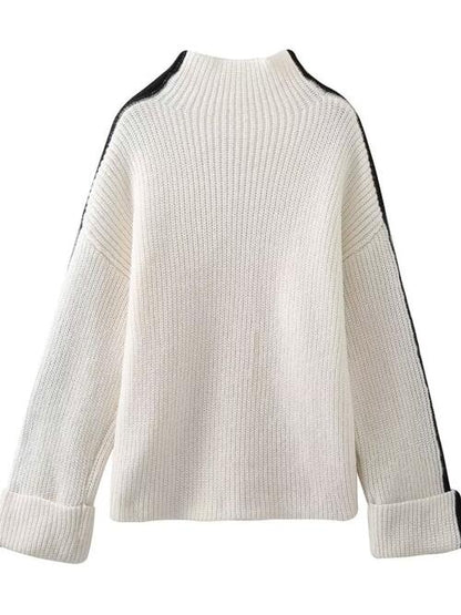 Contrast Turtleneck Long Sleeve Sweater