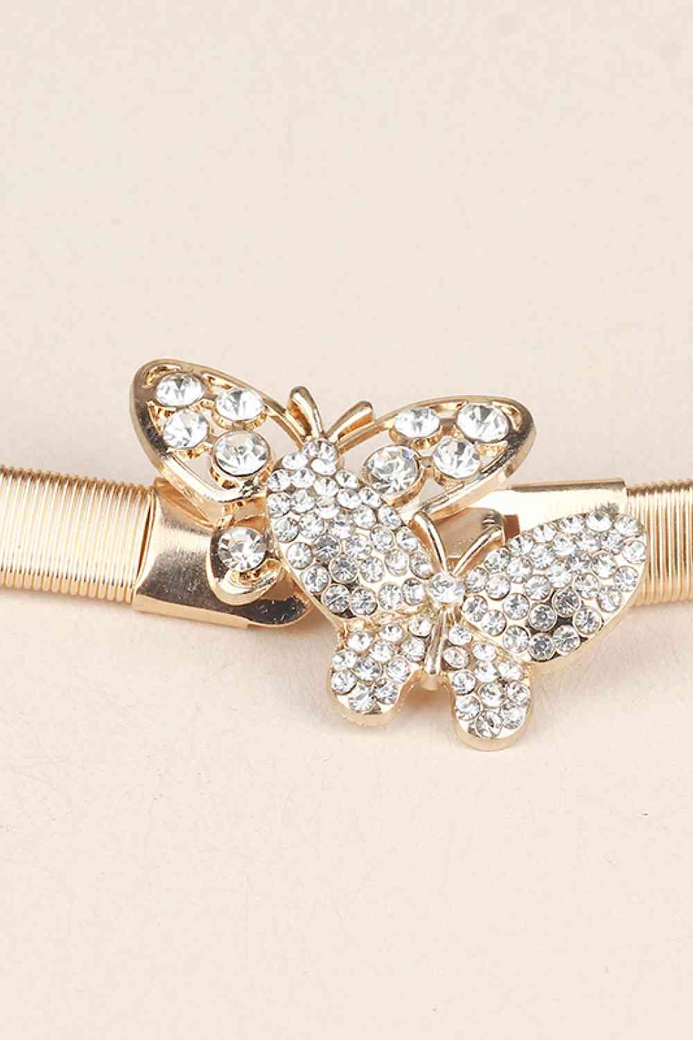 Cinturón de metal elástico con mariposa de diamantes de imitación