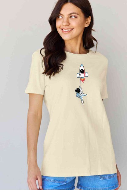 Simply Love T-shirt en coton avec image d'astronaute pleine taille