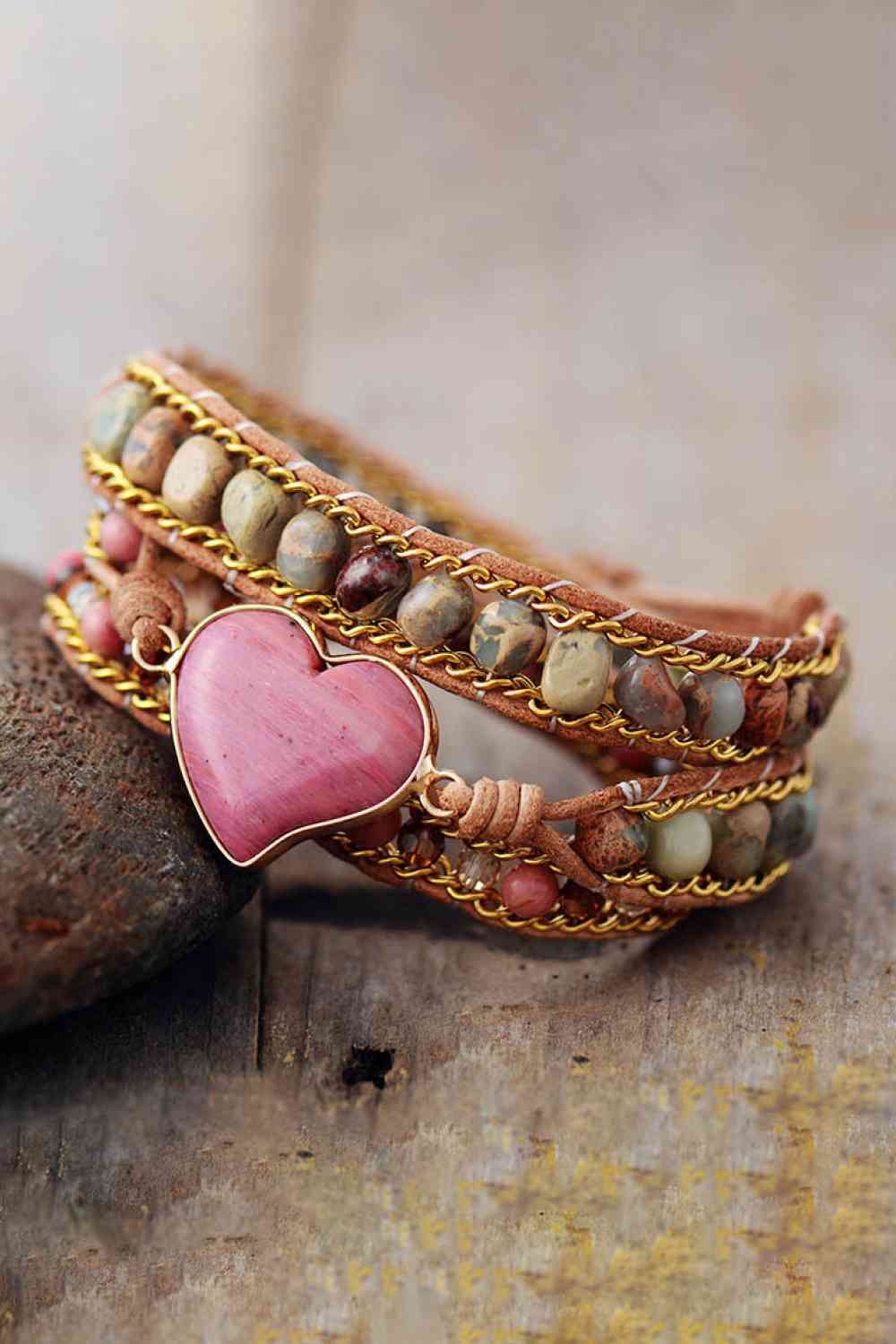 Handmade Heart Shape Triple Layer Beaded Bracelet