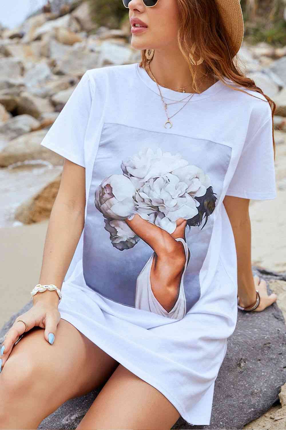 Robe t-shirt à manches courtes et col rond