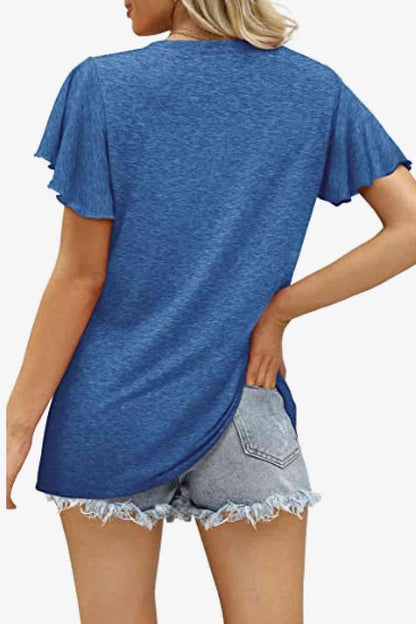 V-Neck Flutter Sleeve Tee Shirt