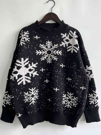 Snowflake Pattern Dropped Shoulder Sweater