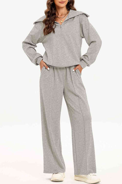 Half Zip Collared Neck Sweatshirt and Pants Set