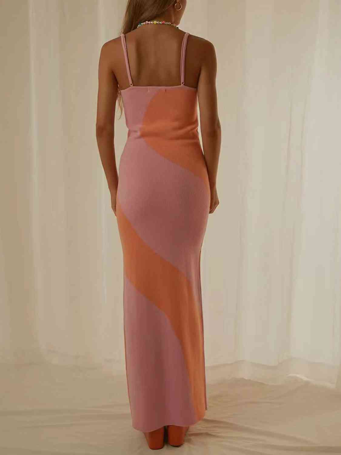 Vestido estilo suéter largo con tirantes finos