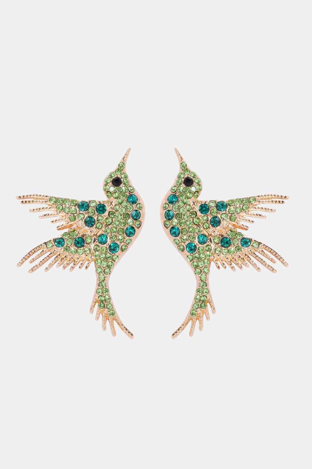 Boucles d'oreilles pendantes en pierre de verre avec cadre en alliage de zinc en forme d'oiseau