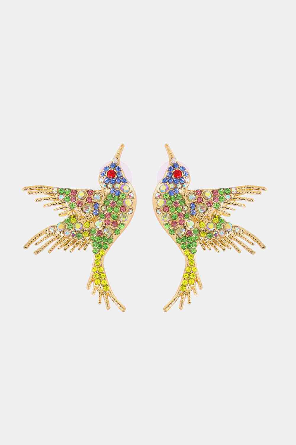 Boucles d'oreilles pendantes en pierre de verre avec cadre en alliage de zinc en forme d'oiseau