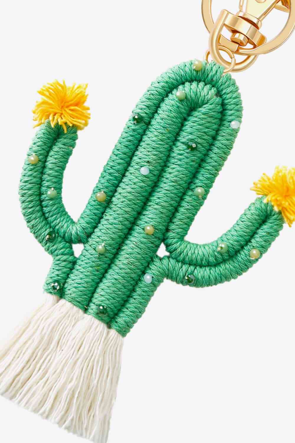 Porte-clés cactus à bordure en perles avec frange