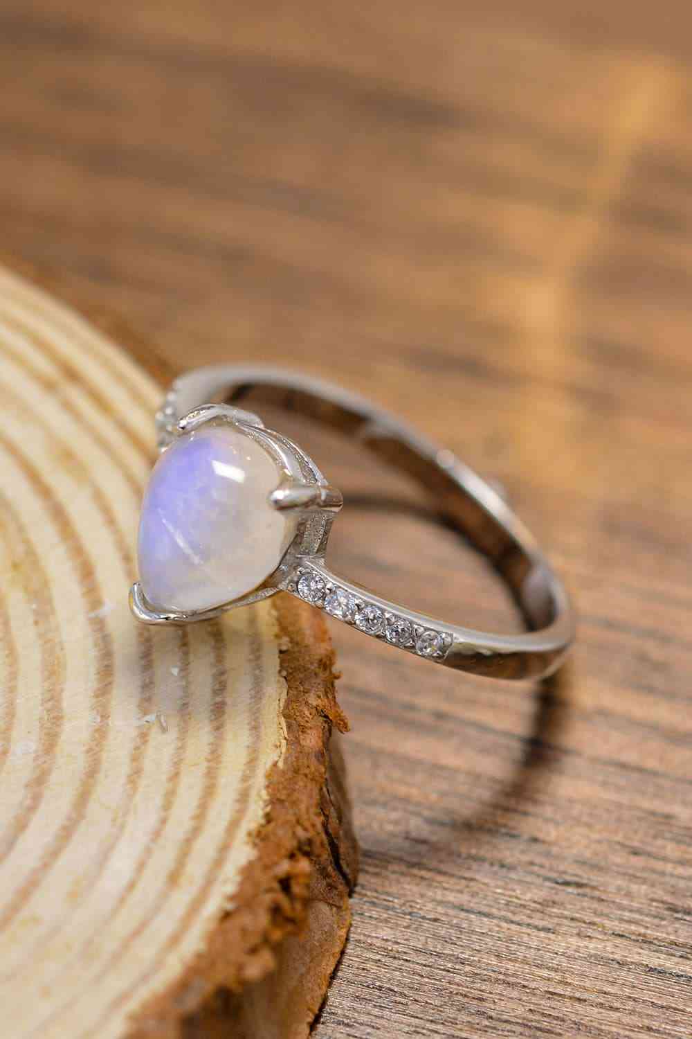 Bague en pierre de lune naturelle de haute qualité, anneau latéral en forme de larme