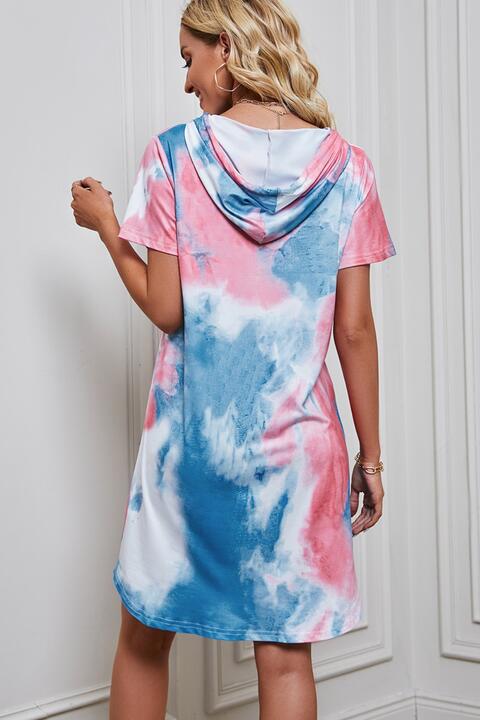 Tie-Dye Short Sleeve Hooded Dress