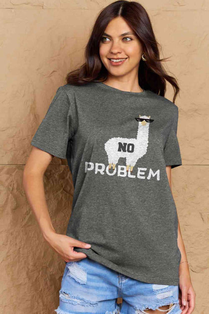 Simply Love T-shirt en coton graphique NO PROBLEM pleine taille