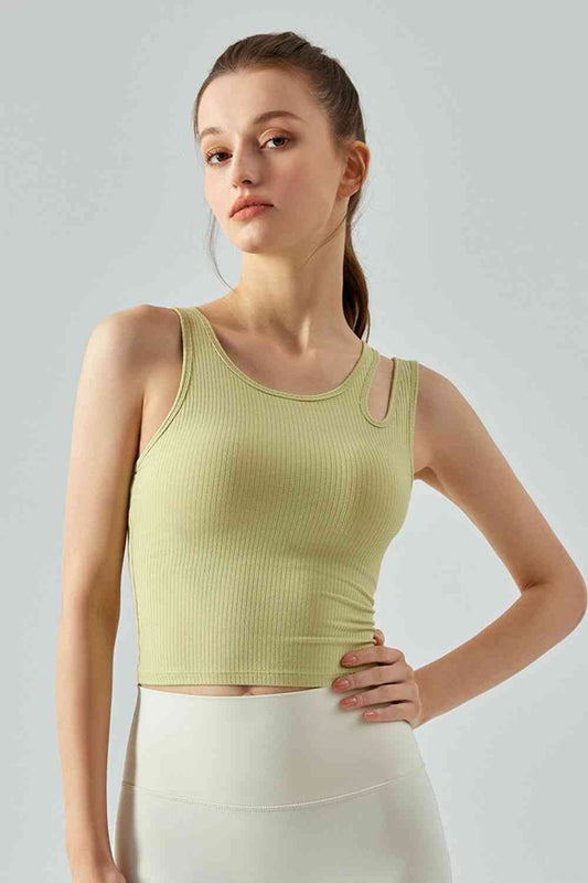 Ribbed Round Neck Sports Tank Top