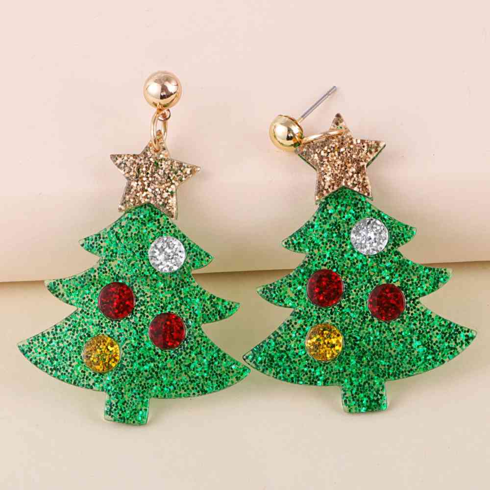 Pendientes de aleación de diamantes de imitación de árbol de Navidad