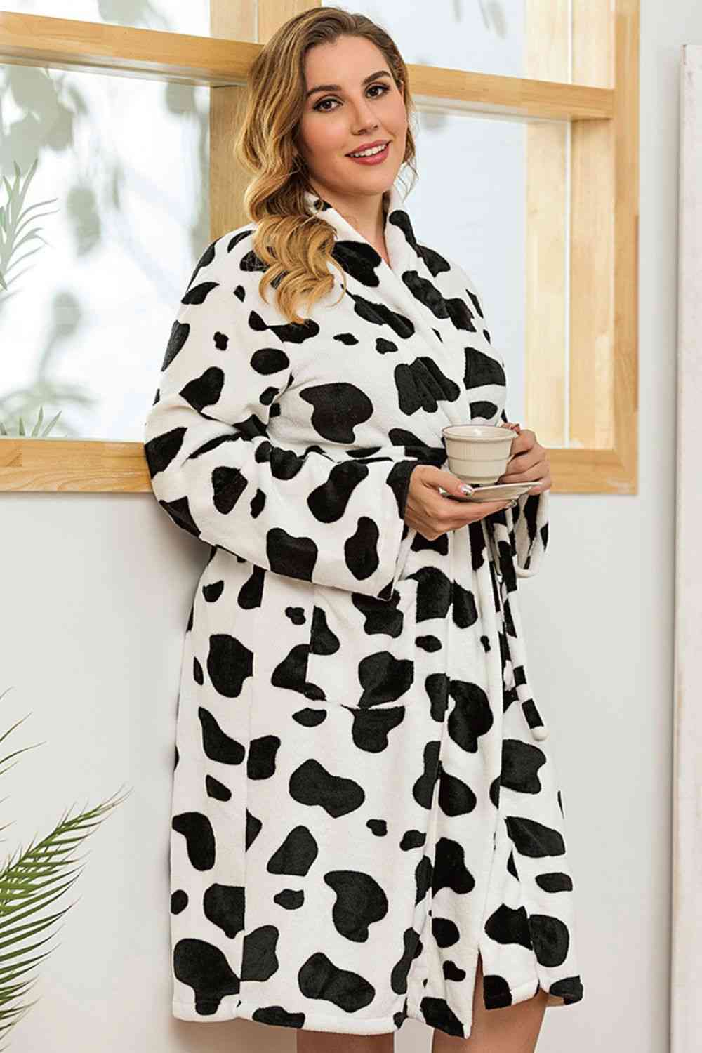 Robe de Grande Taille Imprimée à Nouer à la Taille avec Poche