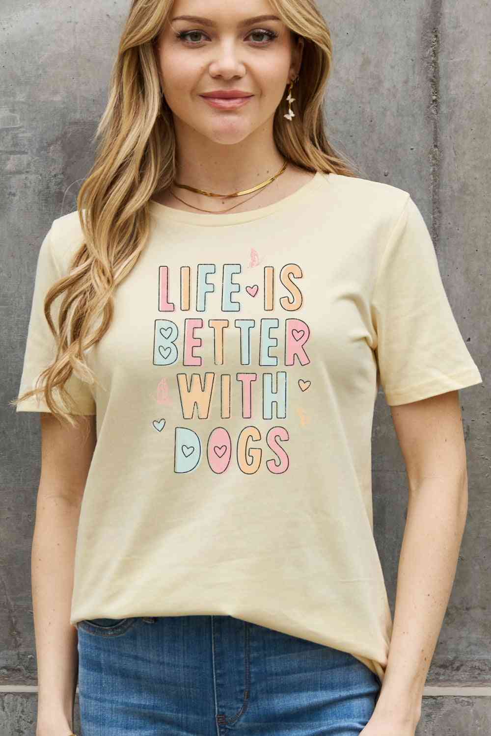 Simply Love Taille réelle LA VIE EST MEILLEURE AVEC LES CHIENS T-shirt en coton graphique