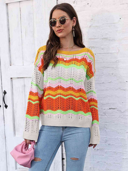 Openwork Round Neck Knit Top