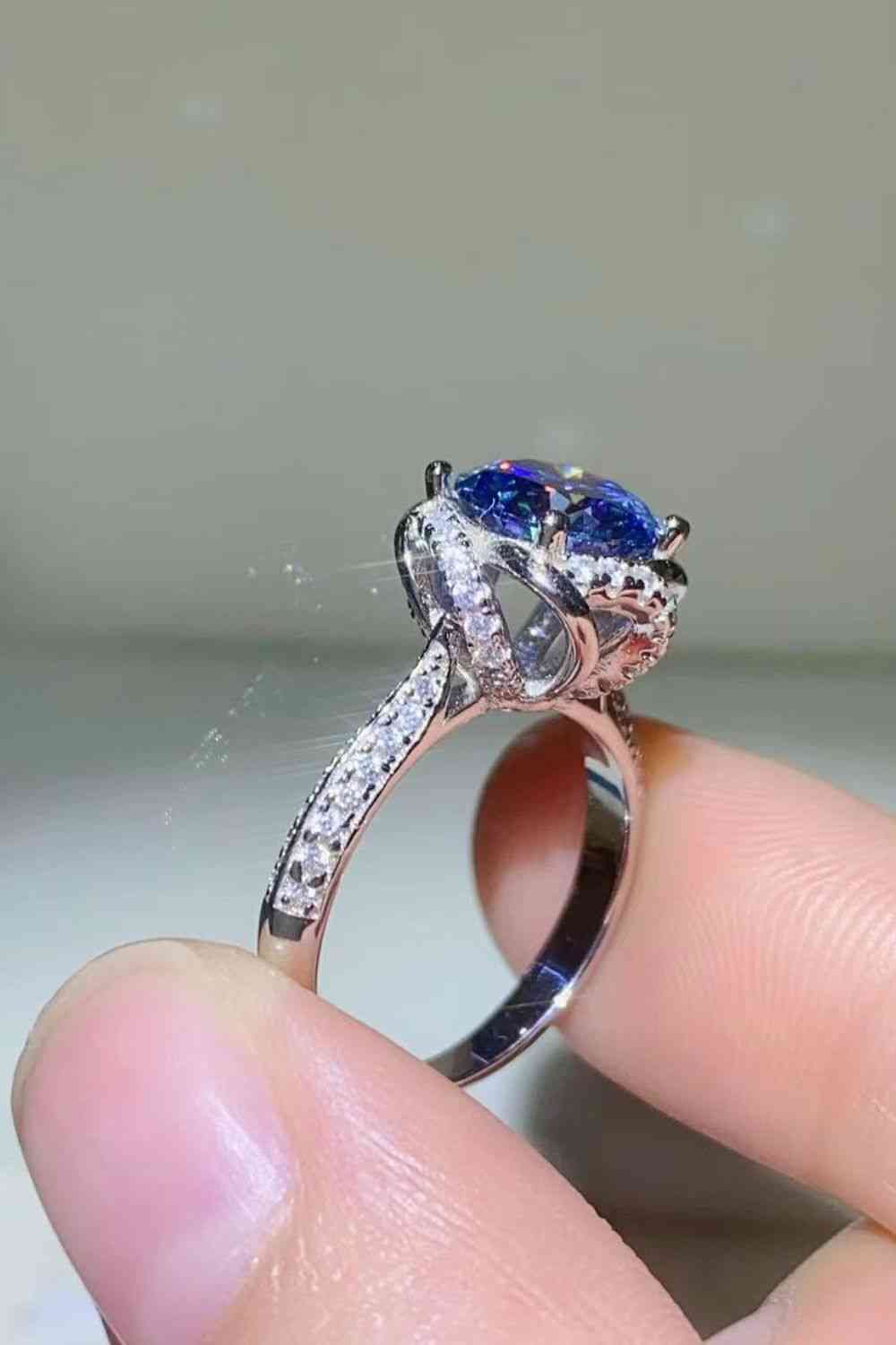 Bague en argent sterling 925 moissanite bleu cobalt 2 carats