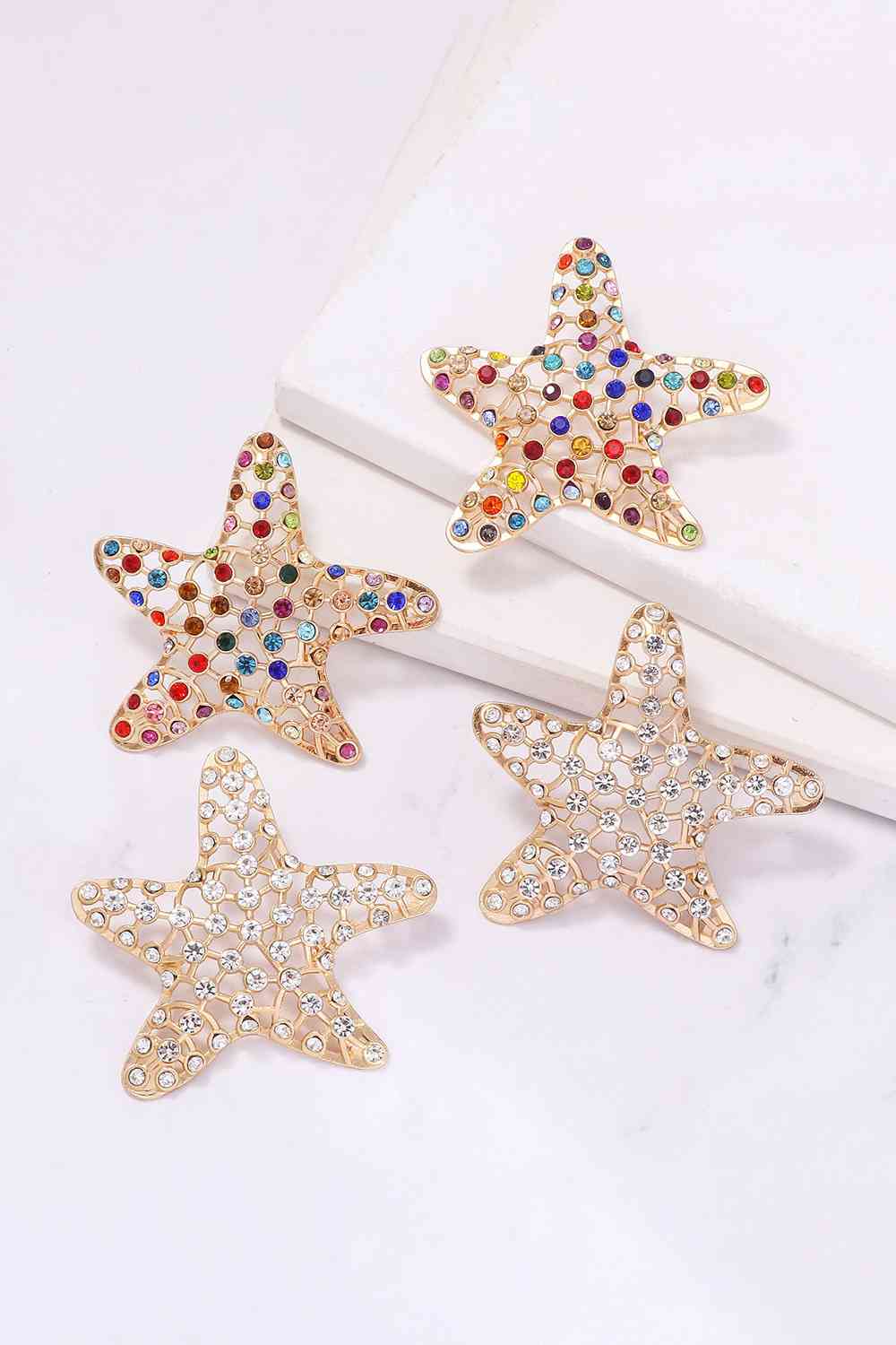 Starfish Zinc Alloy Glass Stone Dangle Earrings