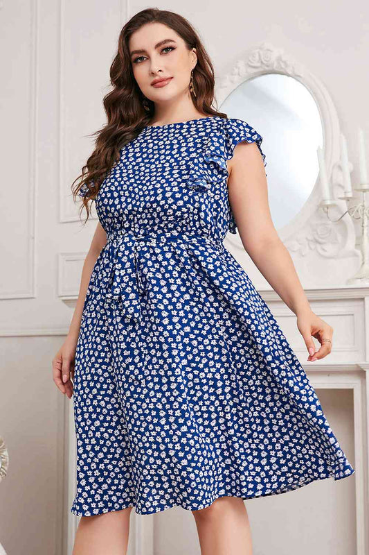 Robe à Col Rond et Taille Nouée de Grande Taille