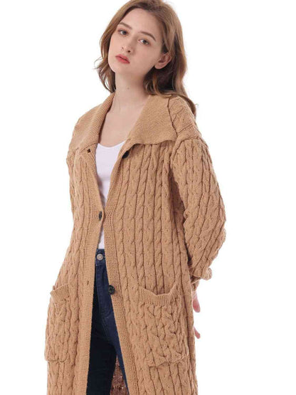 Cardigan à col en tricot torsadé avec poches