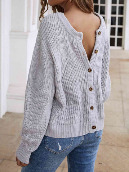 Double Take Button Down Rib-Knit Reversible Sweater