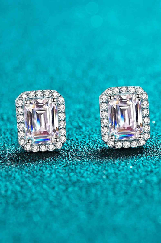 Adored 1 Carat Moissanite Rhodium-Plated Square Stud Earrings