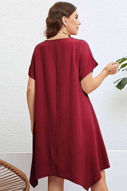 Plus Size Round Neck Handkerchief Hem Dress